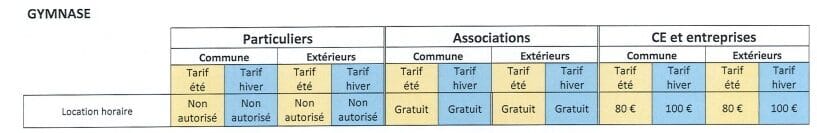 gymnase2026 Tarif gymnase