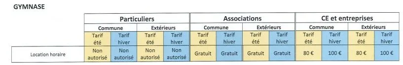 gymnase2026 Tarif gymnase