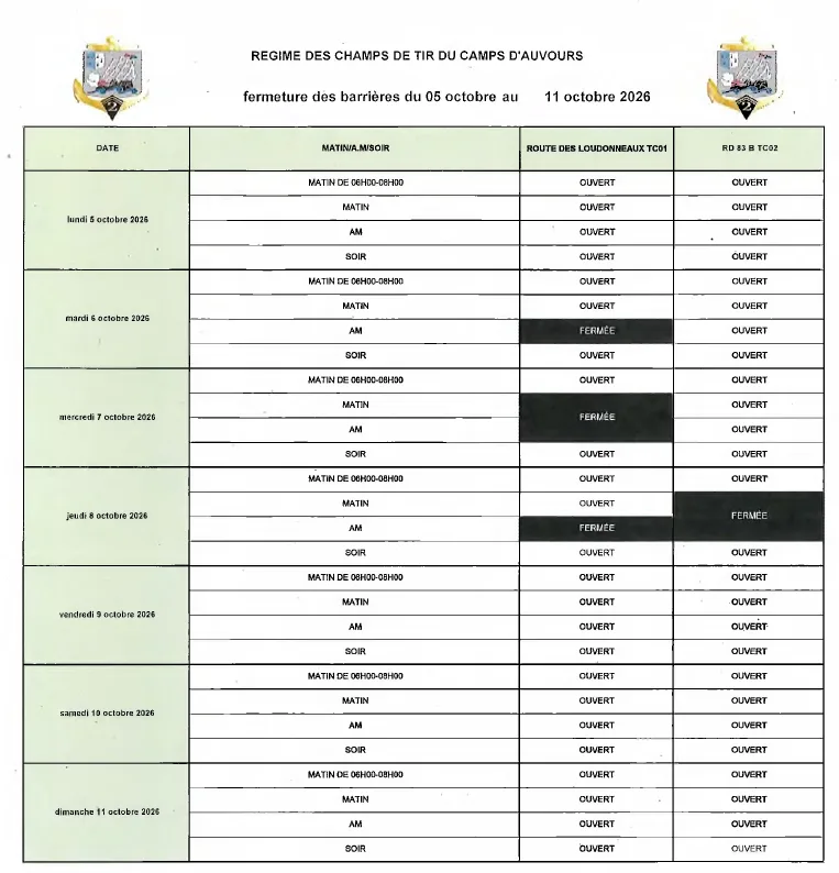 Horaires barrieres